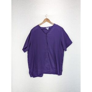 Ship n' Shore Blouse Royal‎ Purple V Neck Short Sleeve Padded Shoulders 22W